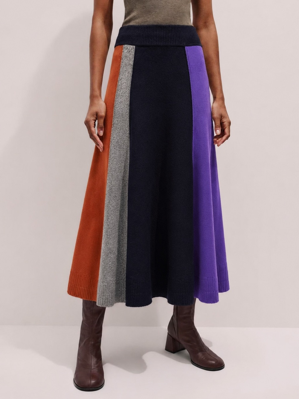 ME+EM Merino Wool-Cashmere Colourblock A-Line Maxi Skirt